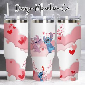Lovely Lilo and Stitch Disney Cartoon Custom Stanley Quencher 40oz Stainless Steel Tumbler With Handle