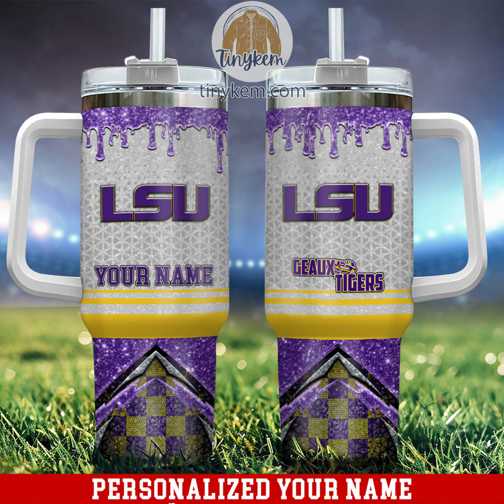 LSU TIGERS Glitter NCAA Custom Stanley Quencher 40oz Stainless Steel Tumbler With Handle