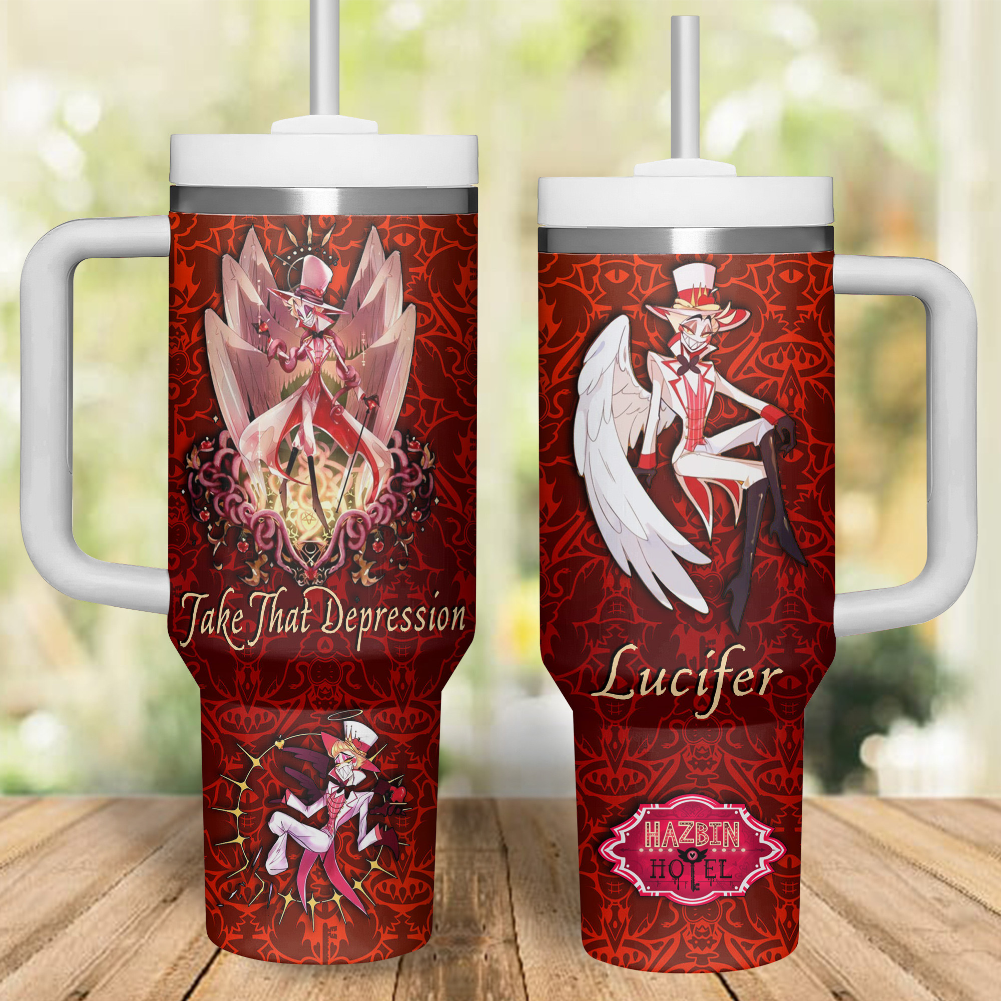 Lucifer Hazbin Hotel Movies Custom Stanley Quencher 40oz Stainless Steel Tumbler With Handle