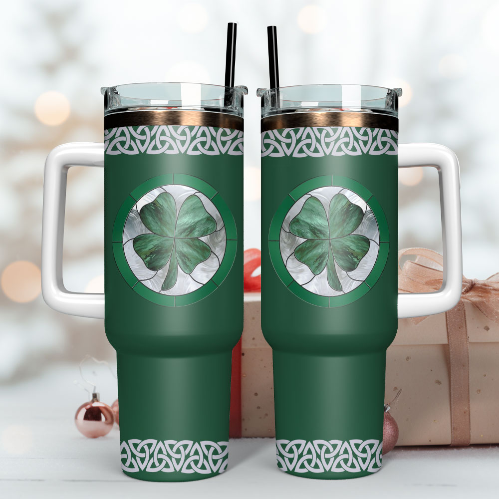 Lucky 4 Leaf Clover Custom Stanley Quencher 40oz Stainless Steel Tumbler With Handle
