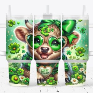 Lucky Charm Cute Baby Cow Custom Stanley Quencher 40oz Stainless Steel Tumbler With Handle