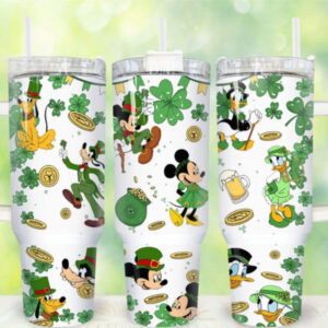 Lucky Mickey Mouse Cartoon Custom Stanley Quencher 40oz Stainless Steel Tumbler With Handle