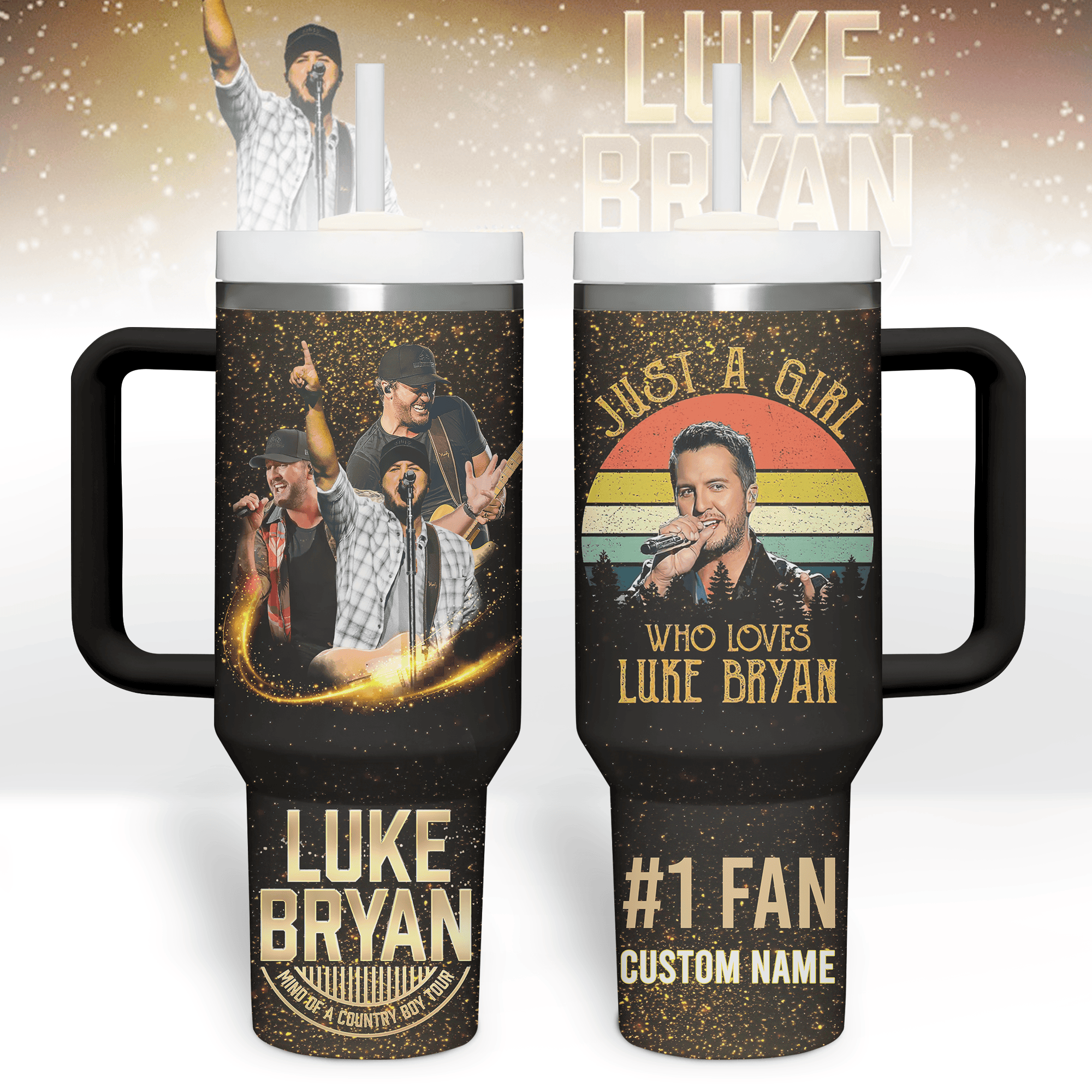 Luke Bryan Music Custom Stanley Quencher 40oz Stainless Steel Tumbler With Handle