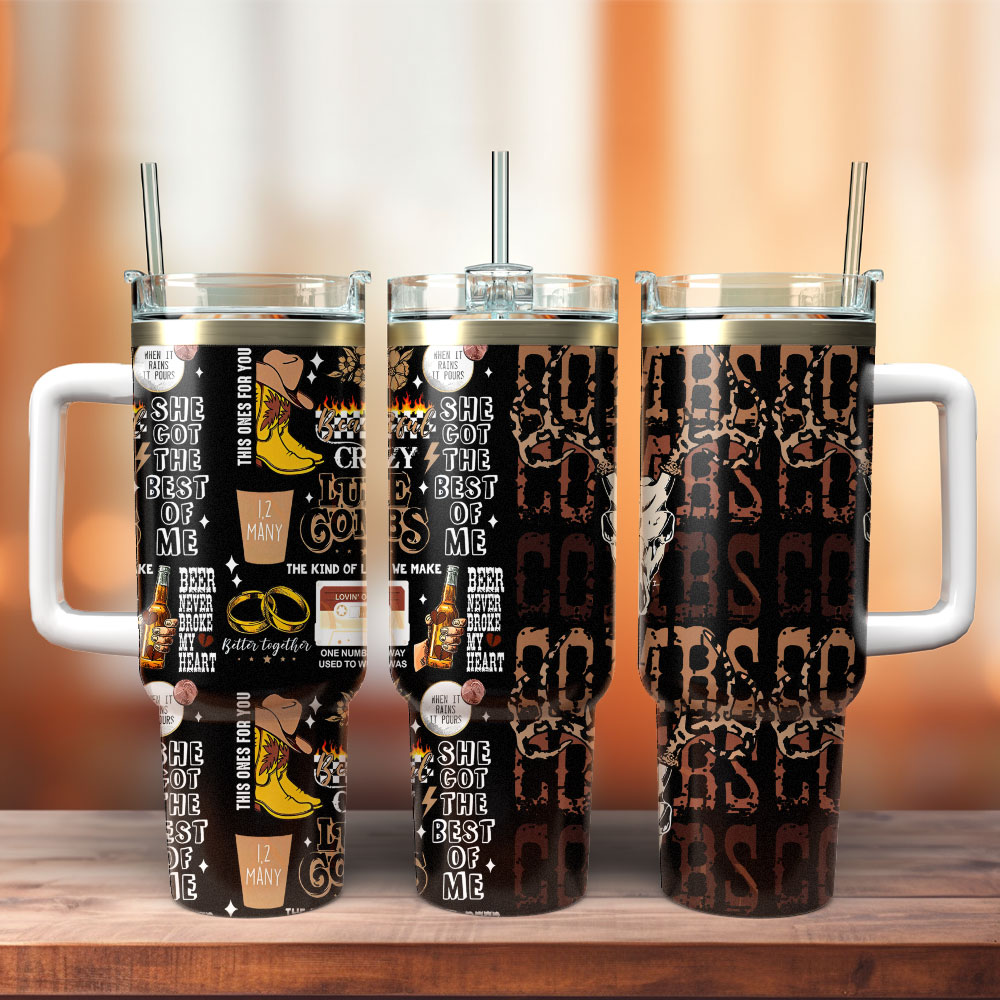 Luke Combs Music Custom Stanley Quencher 40oz Stainless Steel Tumbler With Handle