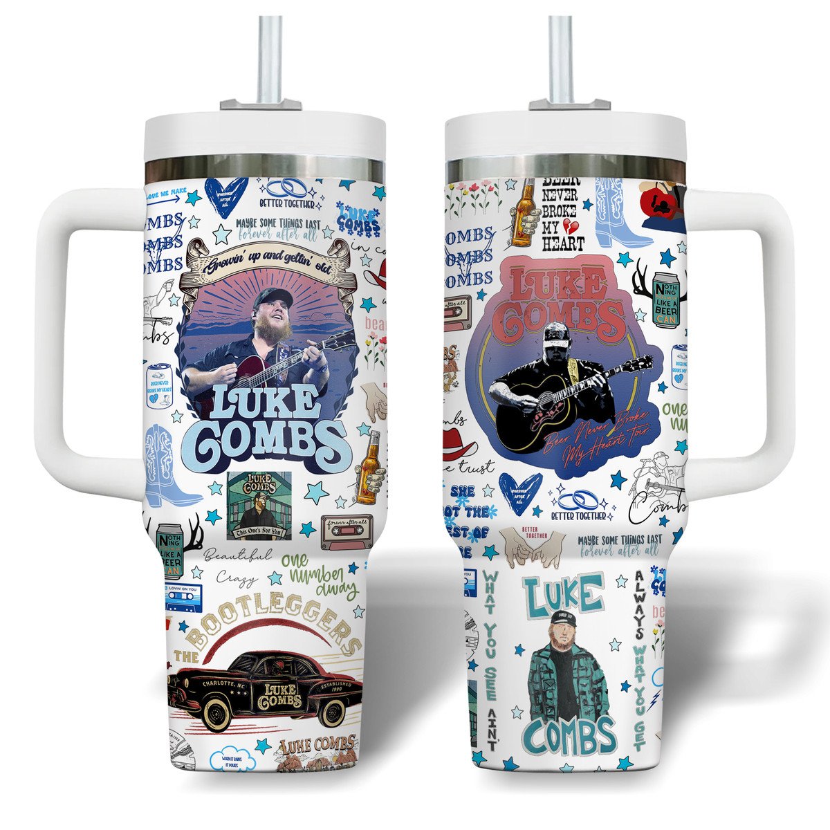 Luke Combs Music Custom Stanley Quencher 40oz Stainless Steel Tumbler With Handle