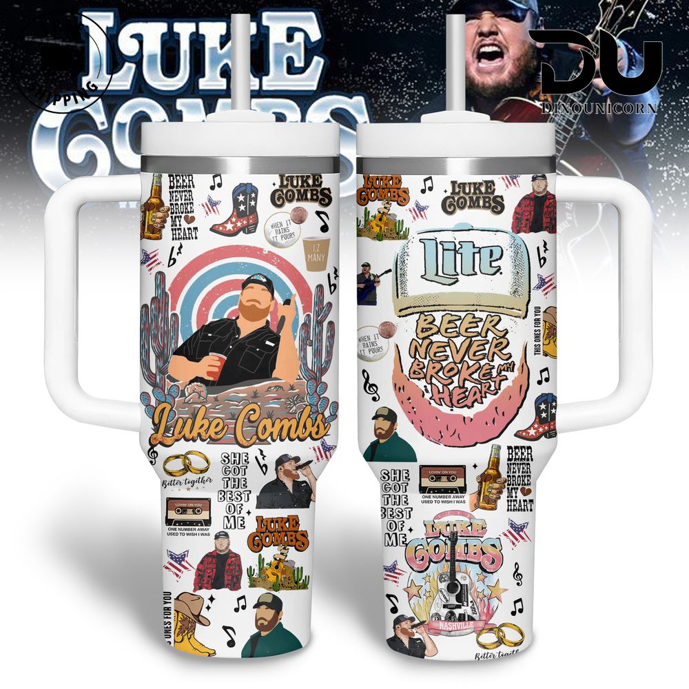 Luke Combs Music Custom Stanley Quencher 40oz Stainless Steel Tumbler With Handle