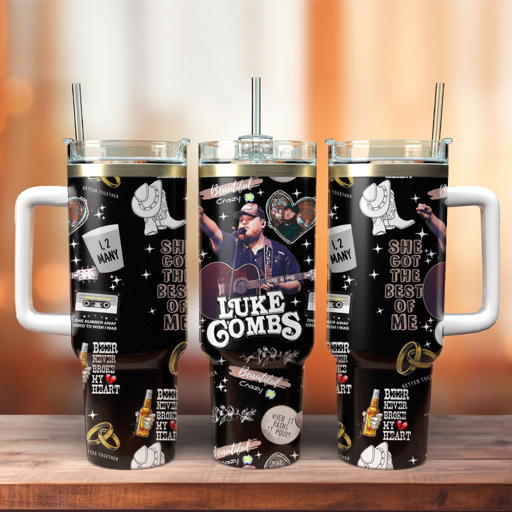 Luke Combs Music Custom Stanley Quencher 40oz Stainless Steel Tumbler With Handle