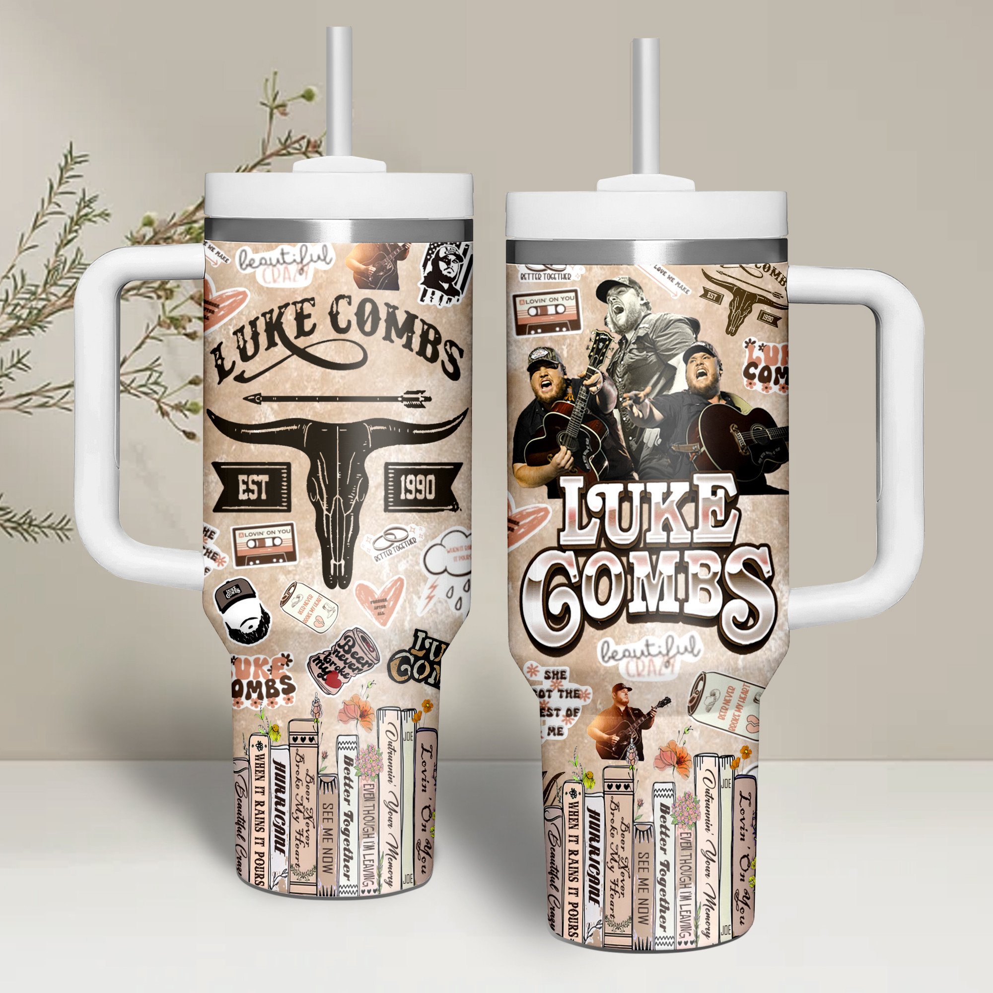Luke Combs Music Custom Stanley Quencher 40oz Stainless Steel Tumbler With Handle