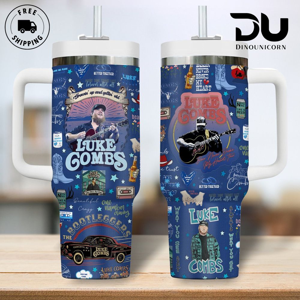 Luke Combs Music Custom Stanley Quencher 40oz Stainless Steel Tumbler With Handle