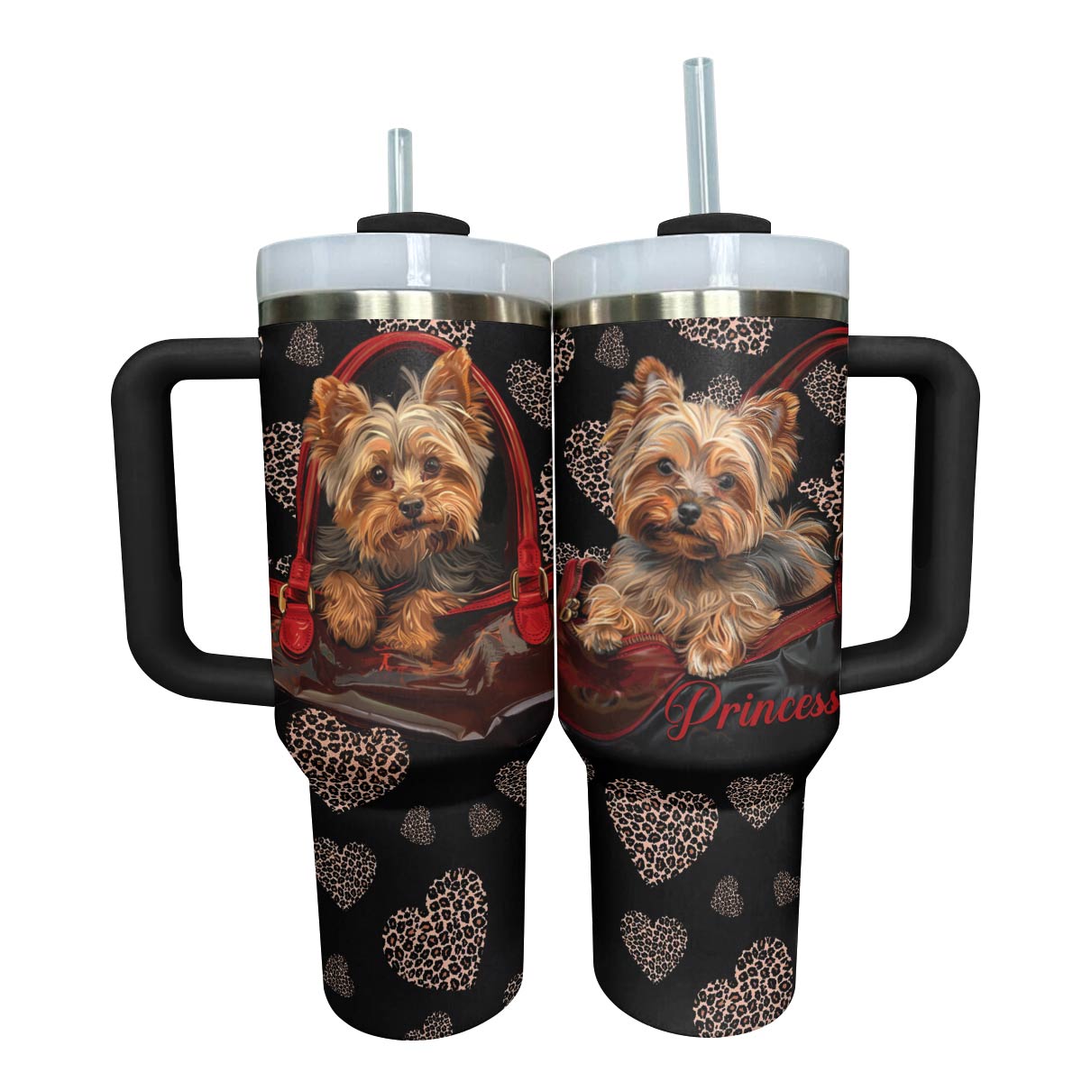 Luxurious Yorkie Dog Custom Stanley Quencher 40oz Stainless Steel Tumbler With Handle