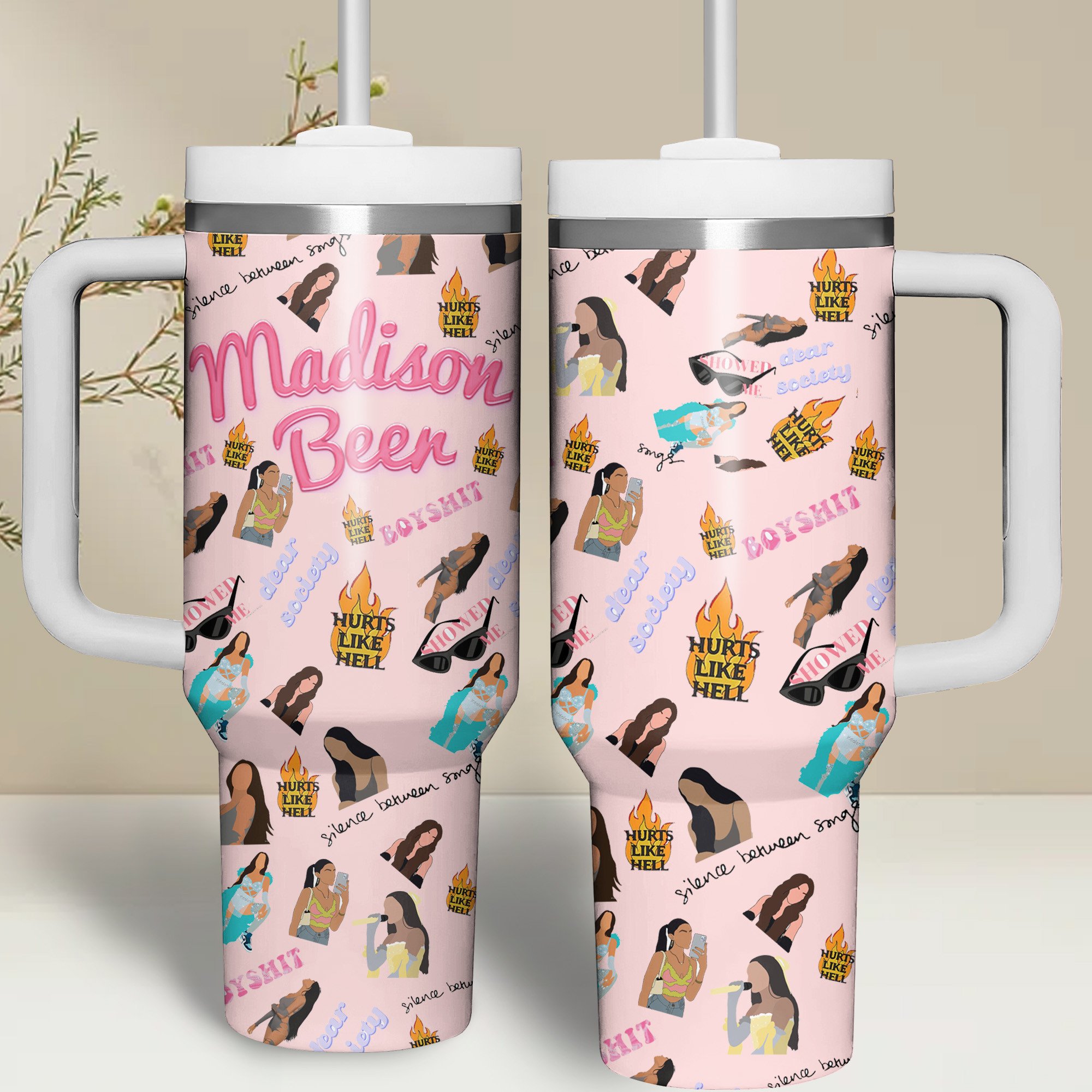 Madison Beer Music Custom Stanley Quencher 40oz Stainless Steel Tumbler With Handle