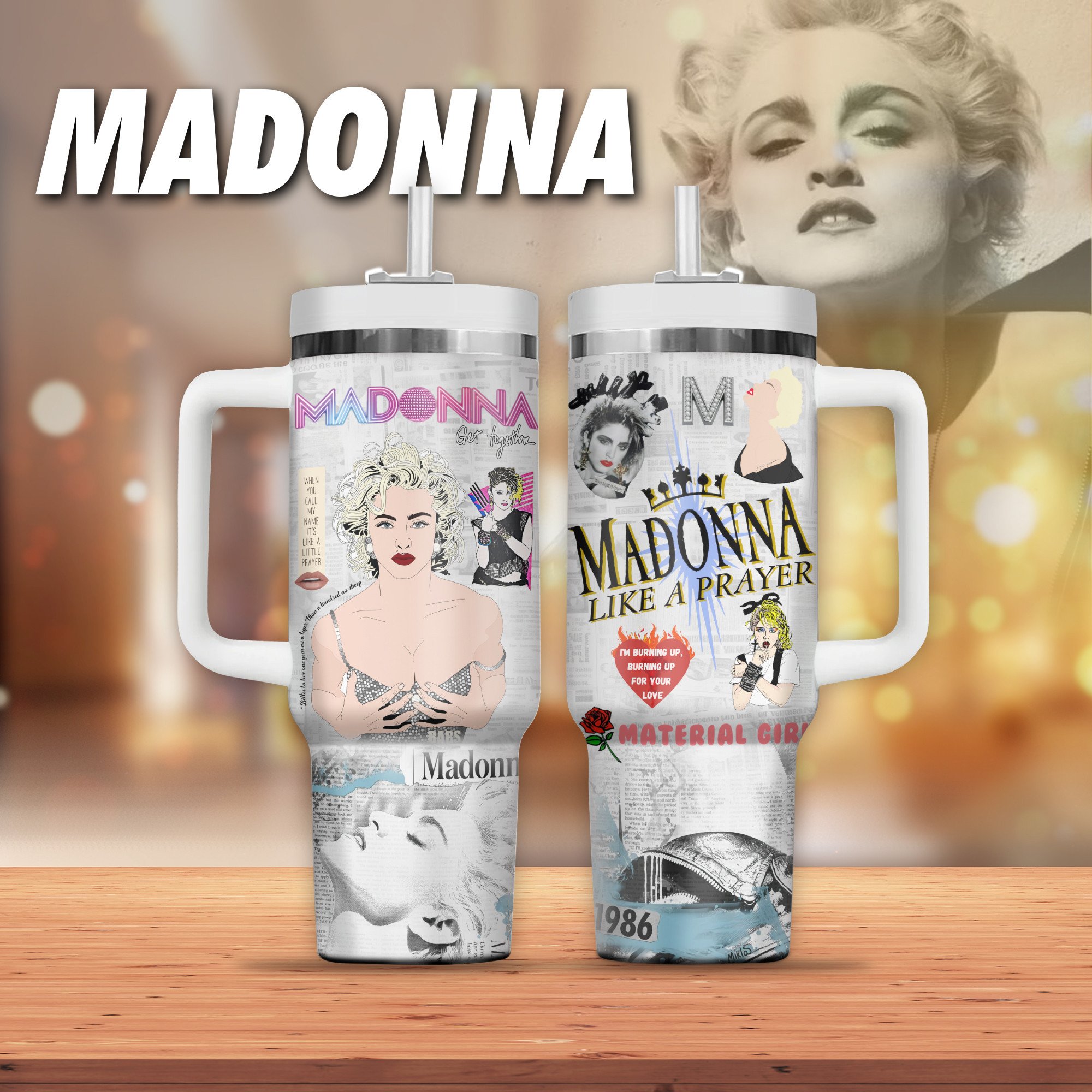 Madonna Music Custom Stanley Quencher 40oz Stainless Steel Tumbler With Handle