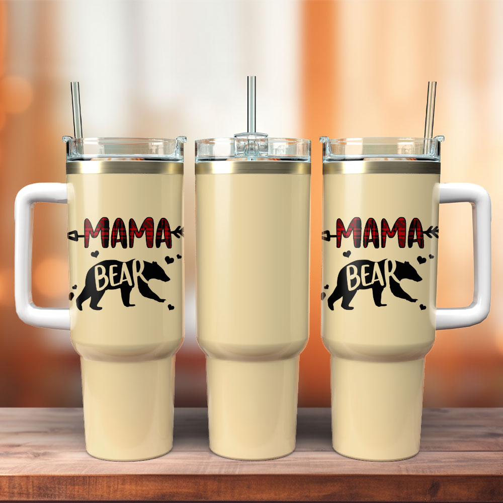 Mama Bear Gift Custom Stanley Quencher 40oz Stainless Steel Tumbler With Handle
