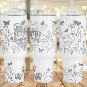 Mama Bear Wildflower Butterflies Custom Stanley Quencher 40oz Stainless Steel Tumbler With Handle