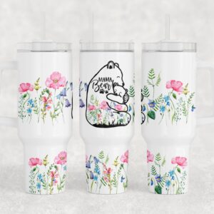 Mama Bear Wildflowers Custom Stanley Quencher 40oz Stainless Steel Tumbler With Handle