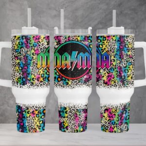 Mama Colorful Leopard Print Custom Stanley Quencher 40oz Stainless Steel Tumbler With Handle