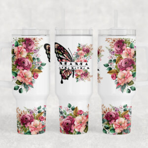 Mama Floral Butterfly Custom Stanley Quencher 40oz Stainless Steel Tumbler With Handle