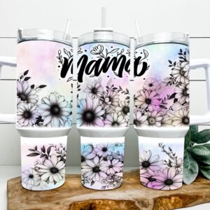 Mama Floral Mother's Day Custom Stanley Quencher 40oz Stainless Steel Tumbler With Handle