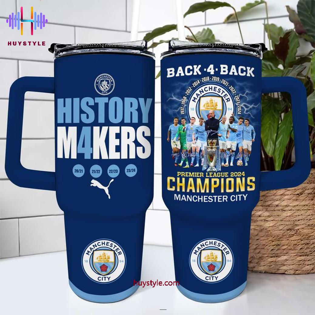Manchester City Champions 2024 Custom Stanley Quencher 40oz Stainless Steel Tumbler With Handle