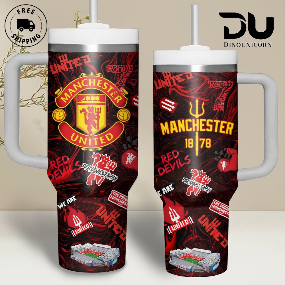 Manchester United FC Custom Stanley Quencher 40oz Stainless Steel Tumbler With Handle