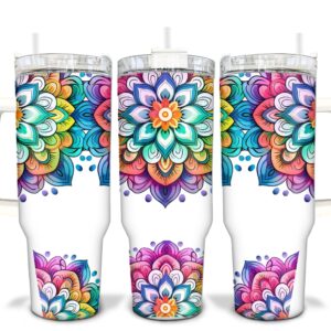 Mandala Custom Stanley Quencher 40oz Stainless Steel Tumbler With Handle