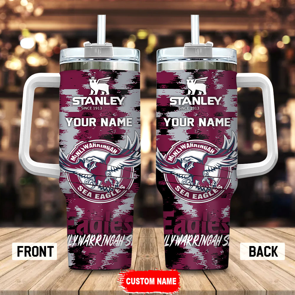 Manly Warringah Sea Eagles NRL Custom Stanley Quencher 40oz Stainless Steel Tumbler With Handle