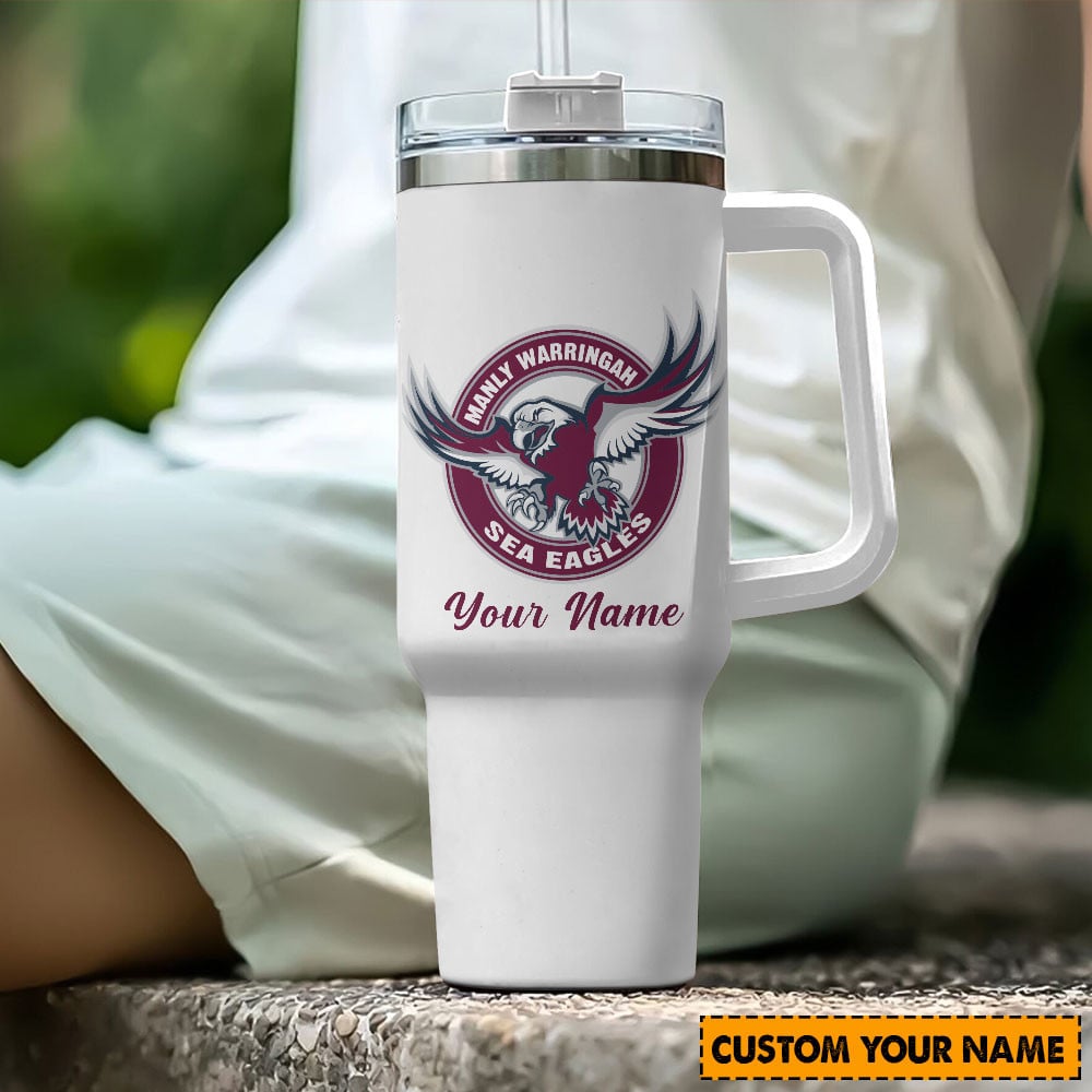 Manly Warringah Sea Eagles NRL Custom Stanley Quencher 40oz Stainless Steel Tumbler With Handle