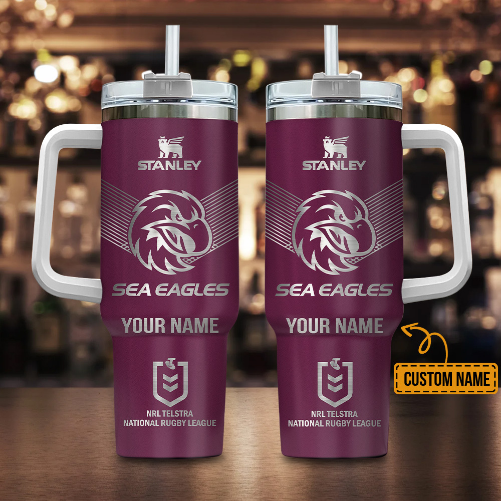 Manly Warringah Sea Eagles NRL Custom Stanley Quencher 40oz Stainless Steel Tumbler With Handle