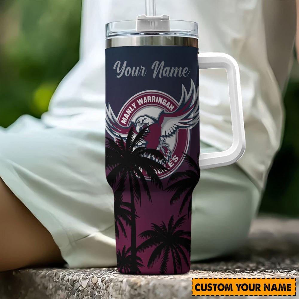 Manly Warringah Sea Eagles NRL Custom Stanley Quencher 40oz Stainless Steel Tumbler With Handle