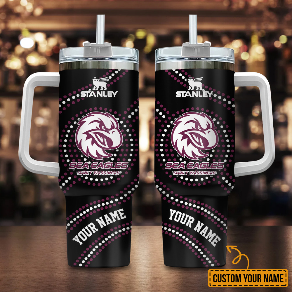 Manly Warringah Sea Eagles NRL Custom Stanley Quencher 40oz Stainless Steel Tumbler With Handle