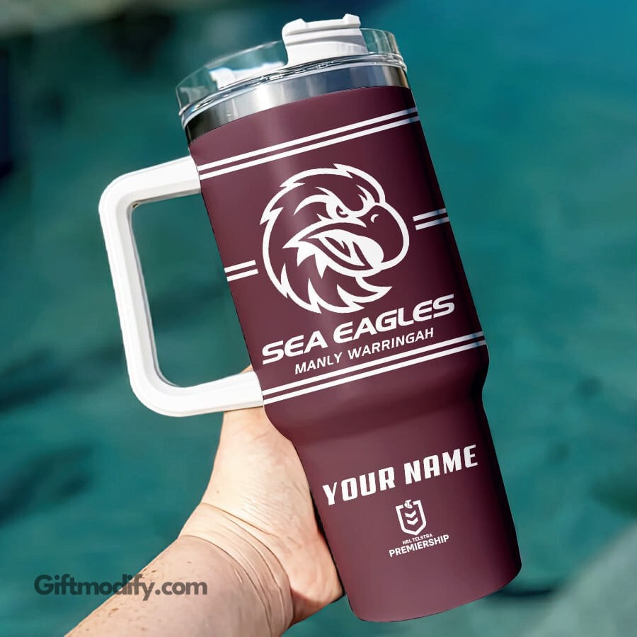 Manly-Warringah Sea Eagles NRL Custom Stanley Quencher 40oz Stainless Steel Tumbler With Handle
