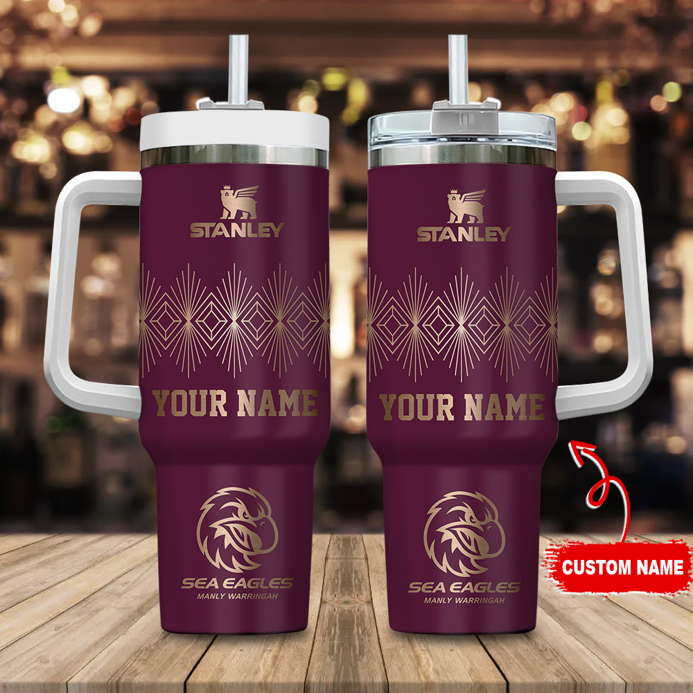 Manly Warringah Sea Eagles NRL Custom Stanley Quencher 40oz Stainless Steel Tumbler With Handle
