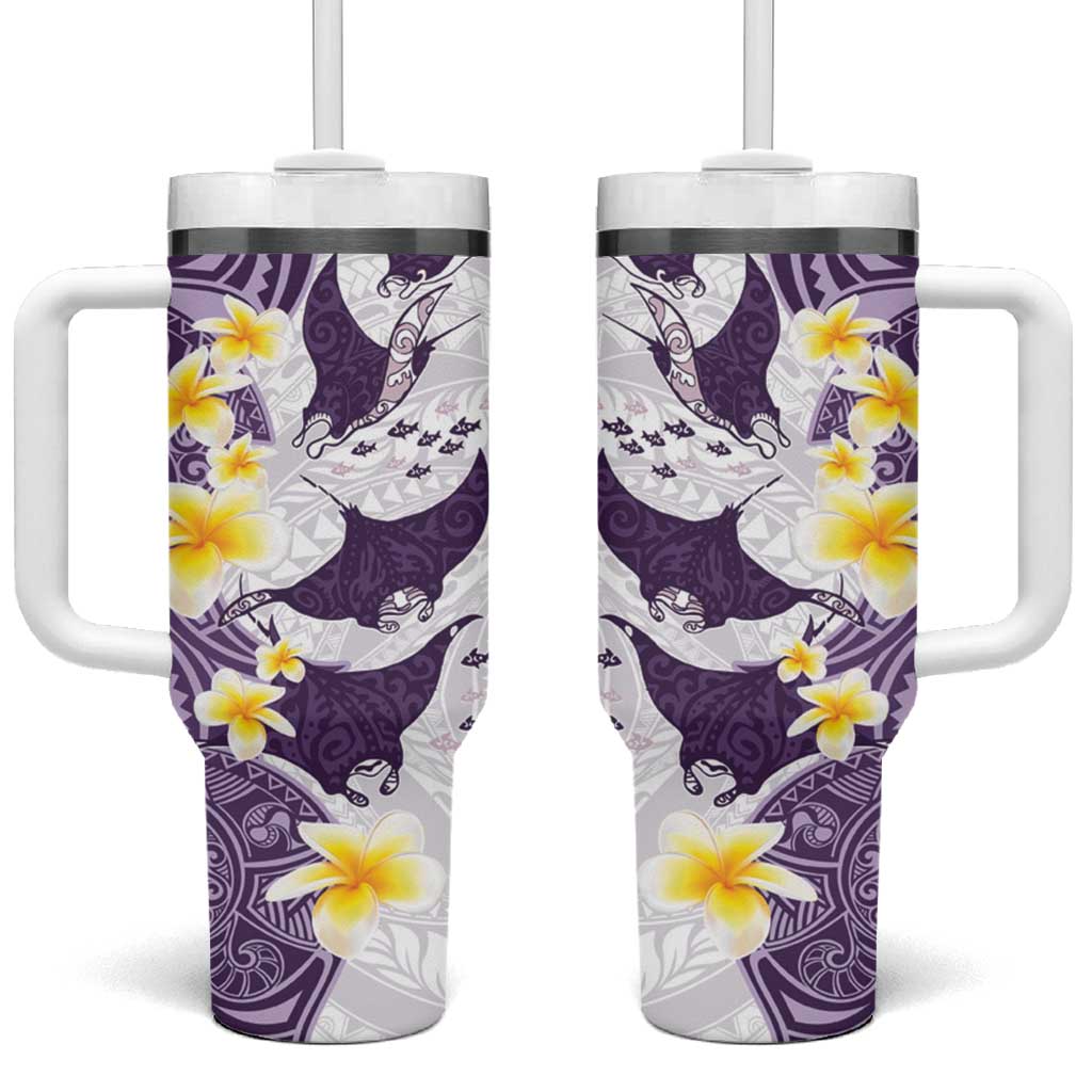 Maori Manta Ray Plumeria Deep Purple Custom Stanley Quencher 40oz Stainless Steel Tumbler With Handle
