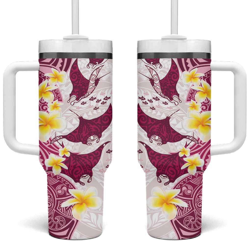 Maori Manta Ray Plumeria Royal Pink Custom Stanley Quencher 40oz Stainless Steel Tumbler With Handle