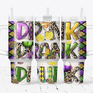 Mardi Gras Custom Stanley Quencher 40oz Stainless Steel Tumbler With Handle