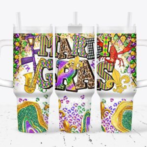 Mardi Gras Custom Stanley Quencher 40oz Stainless Steel Tumbler With Handle