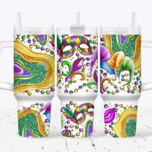 Mardi Gras Custom Stanley Quencher 40oz Stainless Steel Tumbler With Handle