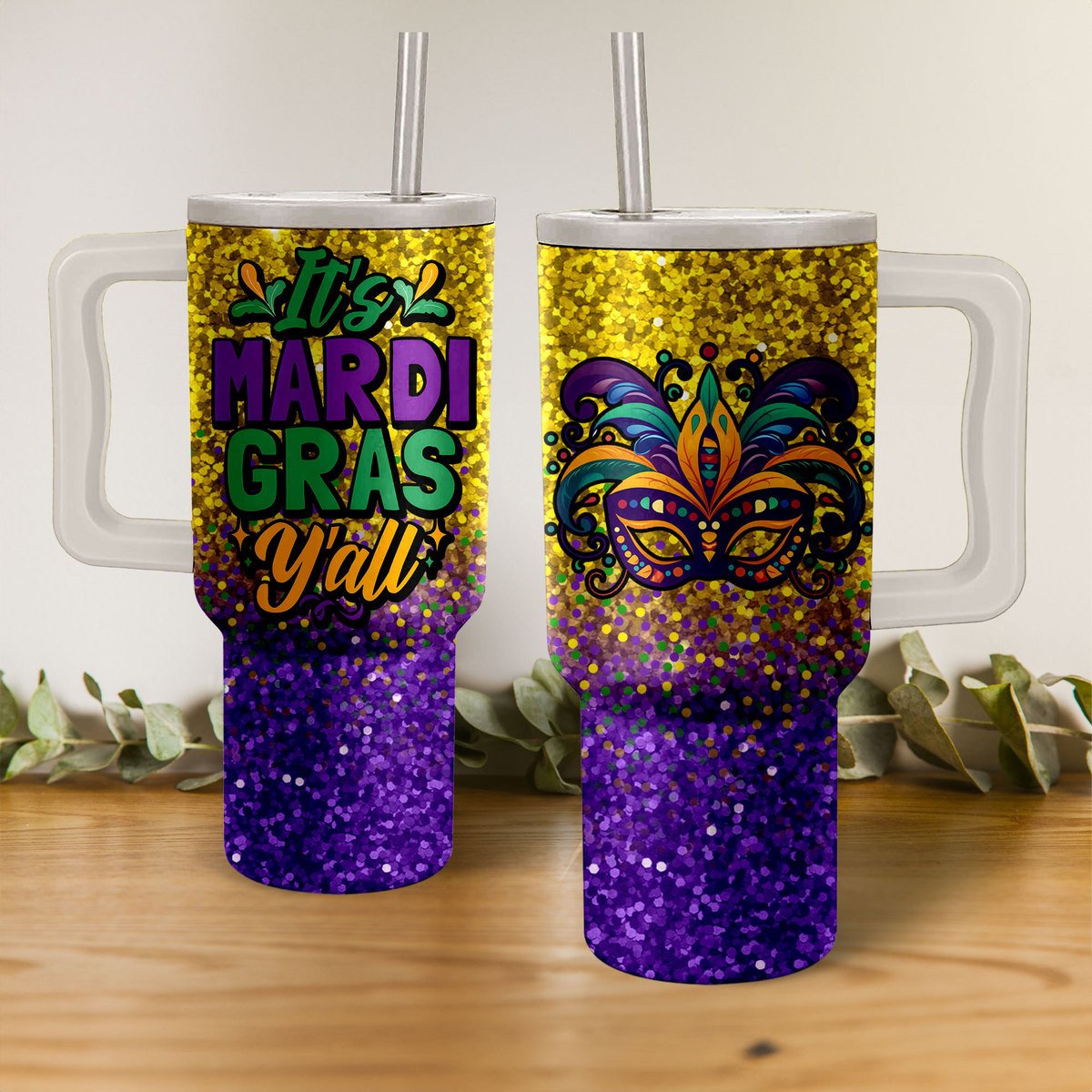Mardi Gras Festival Custom Stanley Quencher 40oz Stainless Steel Tumbler With Handle