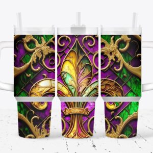 Mardi Gras Fleur Custom Stanley Quencher 40oz Stainless Steel Tumbler With Handle