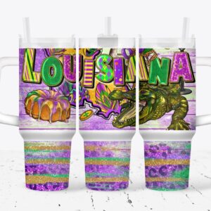 Mardi Gras Louisiana Custom Stanley Quencher 40oz Stainless Steel Tumbler With Handle