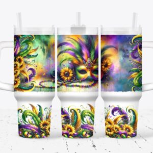 Mardi Gras Mask Custom Stanley Quencher 40oz Stainless Steel Tumbler With Handle