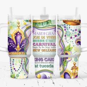 Mardi Gras Pearls Custom Stanley Quencher 40oz Stainless Steel Tumbler With Handle