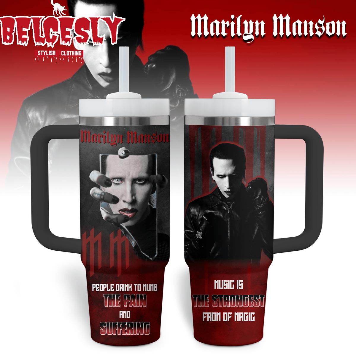 Marilyn Manson Music Custom Stanley Quencher 40oz Stainless Steel Tumbler With Handle