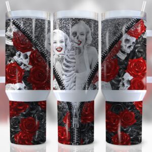 Marilyn Monroe Glitter Roses Custom Stanley Quencher 40oz Stainless Steel Tumbler With Handle