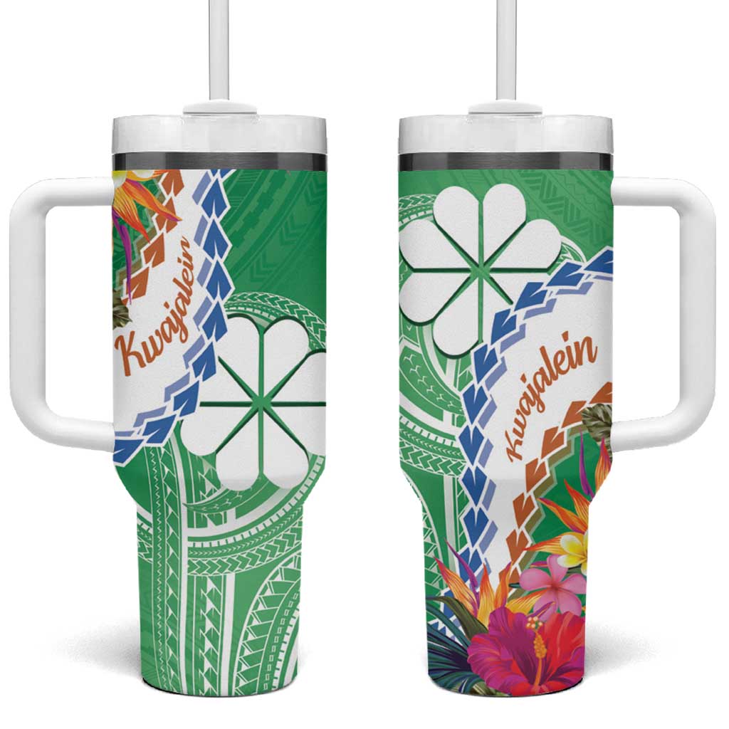 Marshall Islands Kwajalein Atoll Curves Polynesian Mix Tropical Flowers Custom Stanley Quencher 40oz Stainless Steel Tumbler With Handle