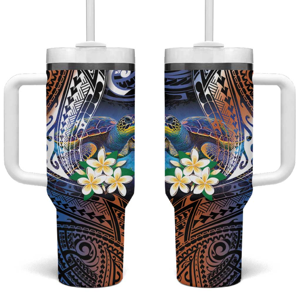 Marshall Islands Kwajalein Atoll Plumeria Sea Turtle with Polynesian Tribal Custom Stanley Quencher 40oz Stainless Steel Tumbler With Handle