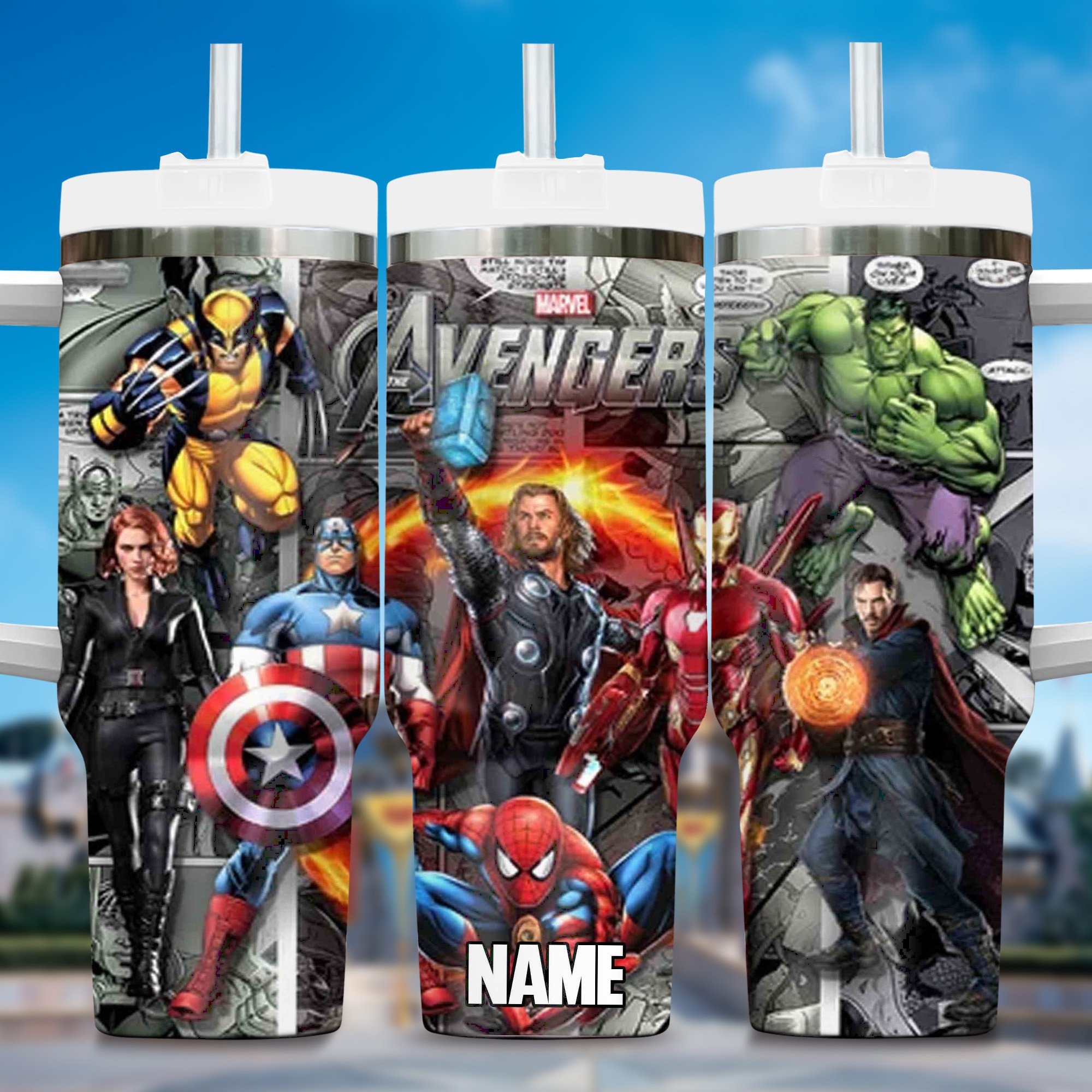 Marvel avengers Movies Custom Stanley Quencher 40oz Stainless Steel Tumbler With Handle
