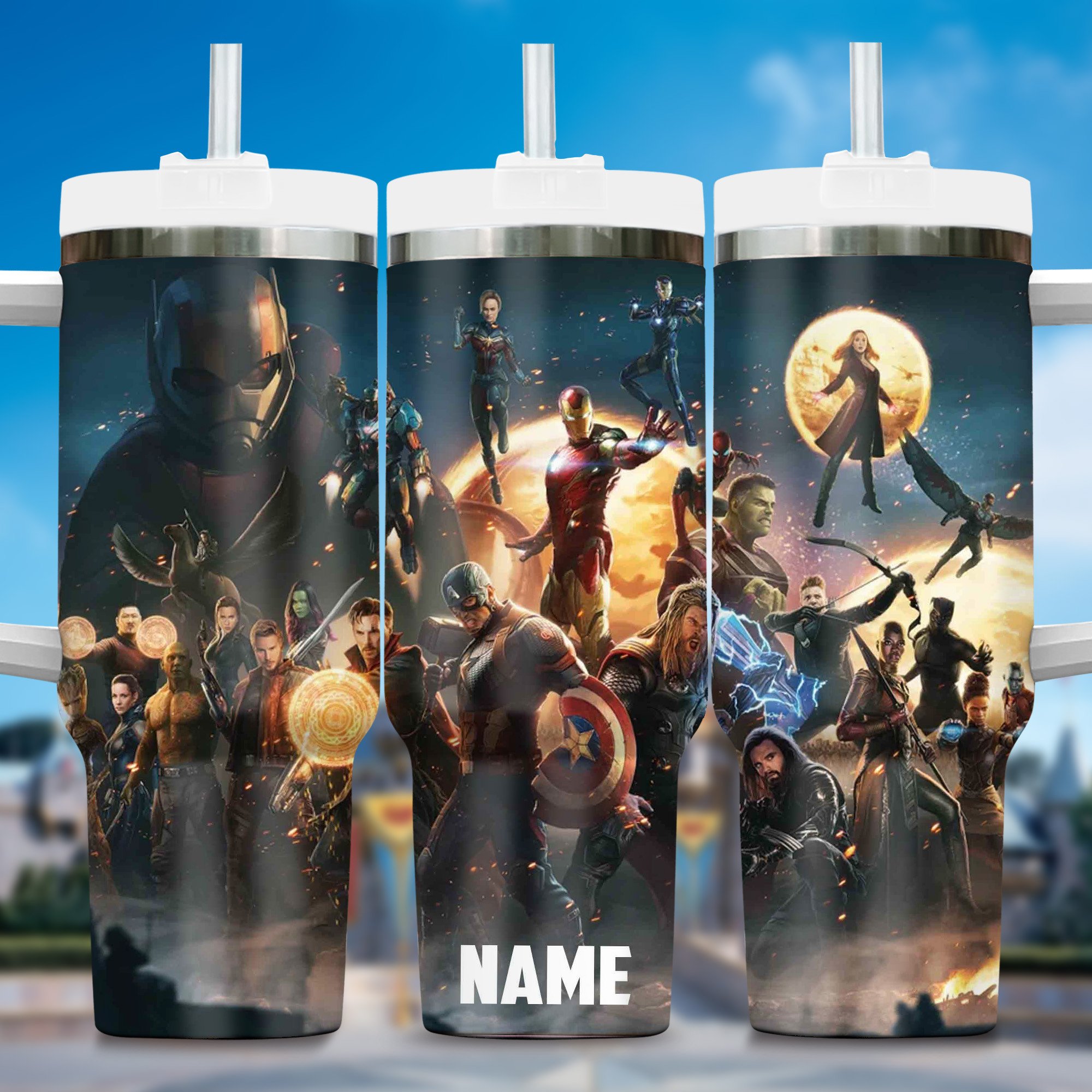 Marvel avengers Movies Custom Stanley Quencher 40oz Stainless Steel Tumbler With Handle