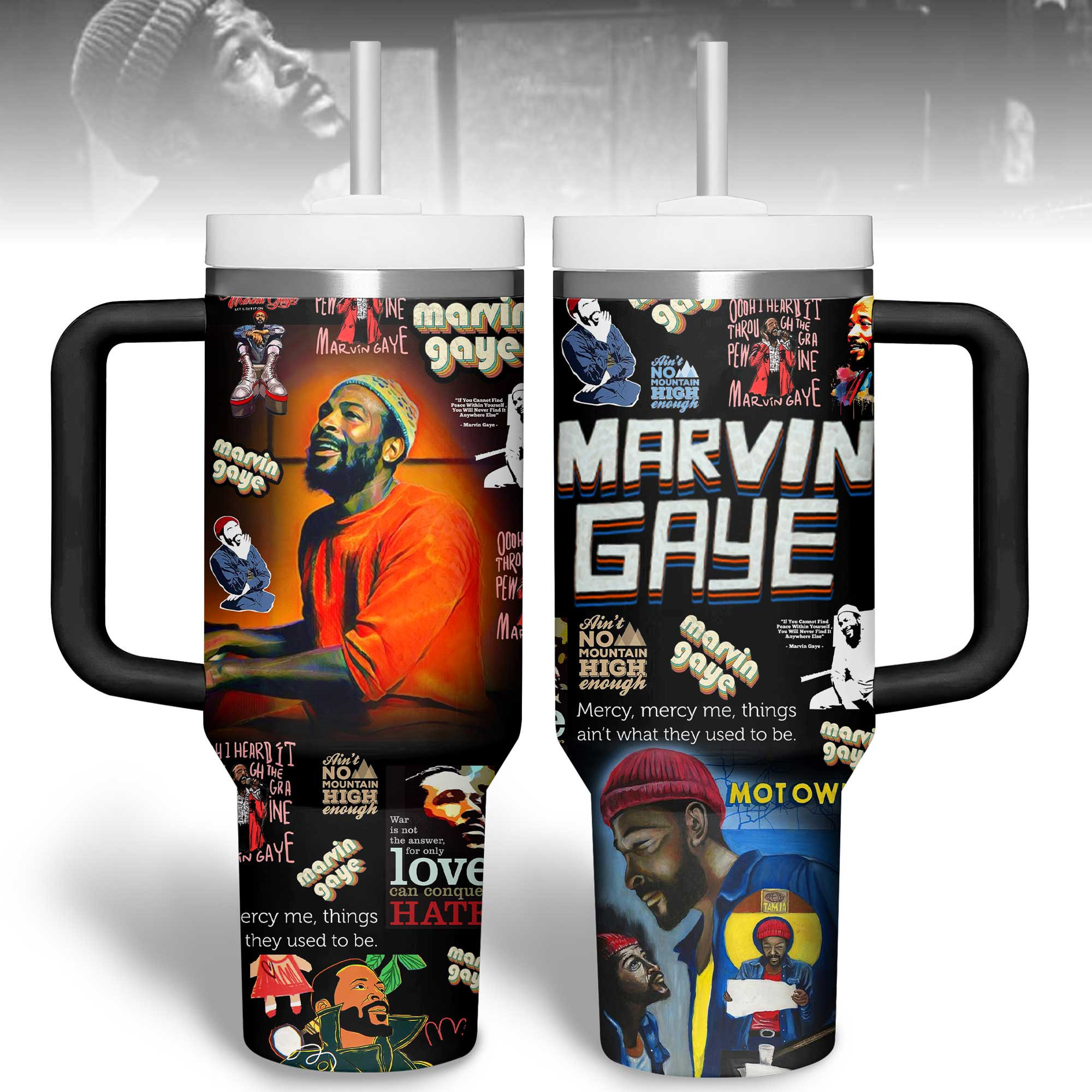 Marvin Gaye Music Custom Stanley Quencher 40oz Stainless Steel Tumbler With Handle