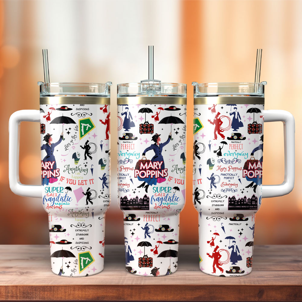 Mary Poppins Movie Custom Stanley Quencher 40oz Stainless Steel Tumbler With Handle
